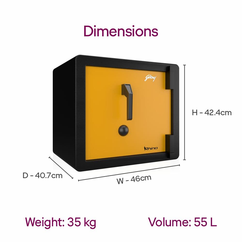 Safe Rhino V1 | Capacity: 55Ltr | Exterior Dimensions: H424 x W460 x D407mm | Lock Type: Key Lock — image 5