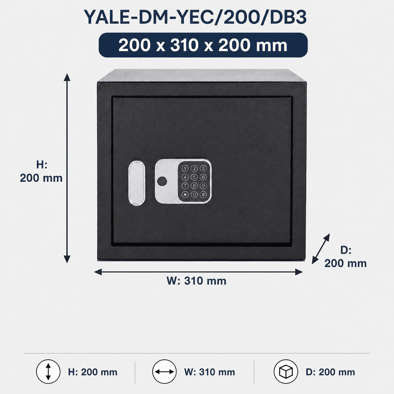 Alarmed Digital Safe | Capacity: 9Ltr | Exterior Dimensions: H200 x W310 x D200mm | Access: PIN Code And Mechanical Key | Finish: Black — image 3