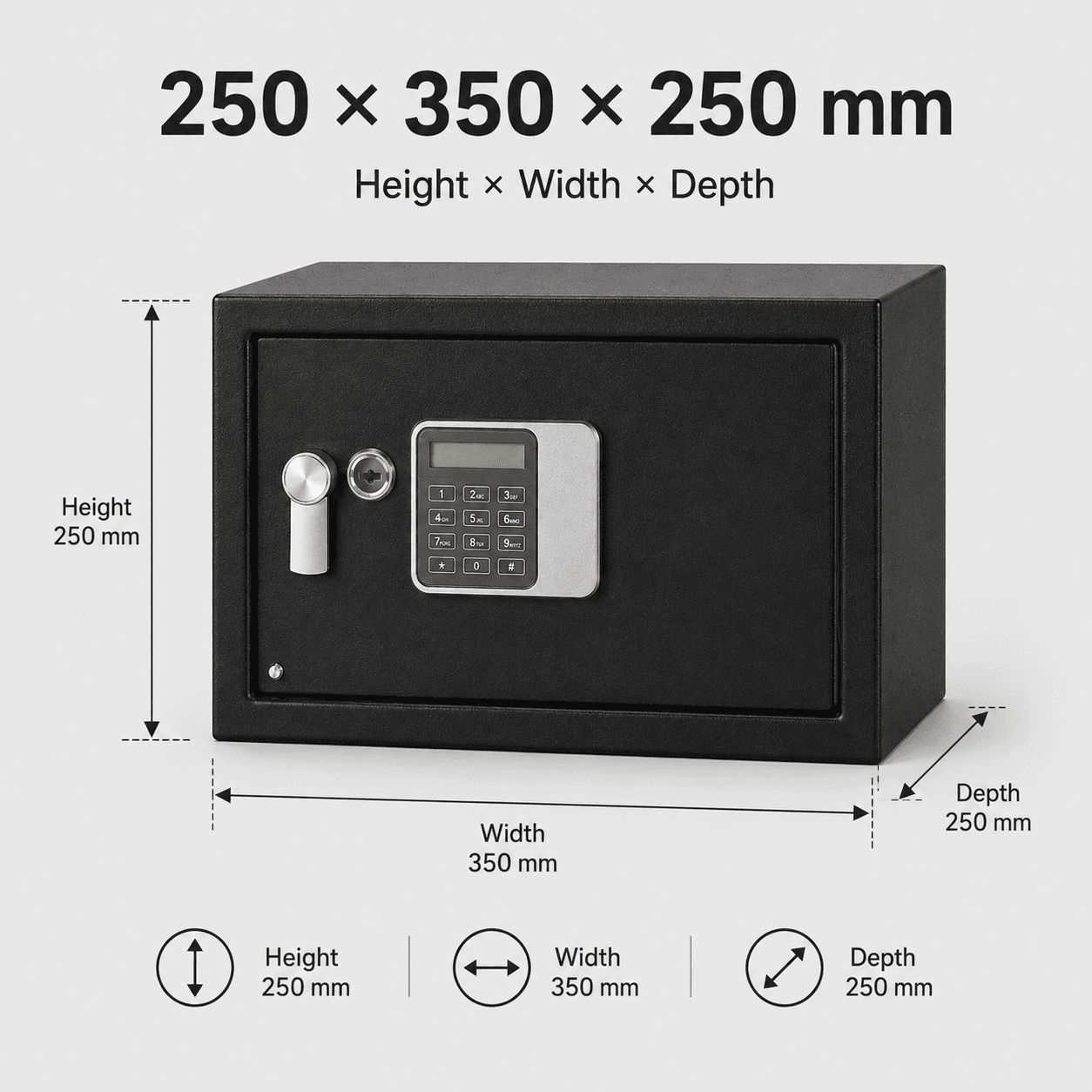 Guest Safe | Capacity: 16Ltr | Exterior Dimensions: H250 x W350 x D250mm | Access: PIN Code And Manual Key | Finish: Black — image 4