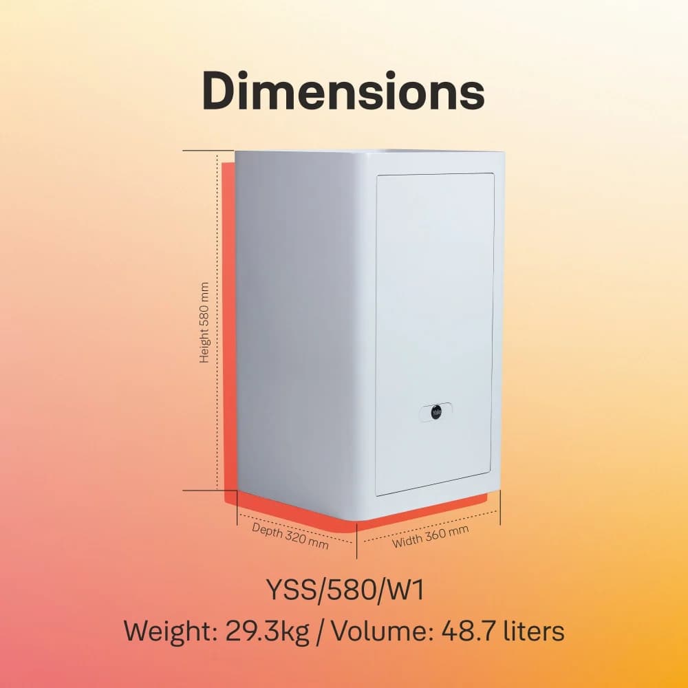 Classic Fingerprint Safe | Capacity: 49Ltr | Exterior Dimensions: H580 x W360 x D320mm | Access: Fingerprint And Manual Key | Finish: White — image 5