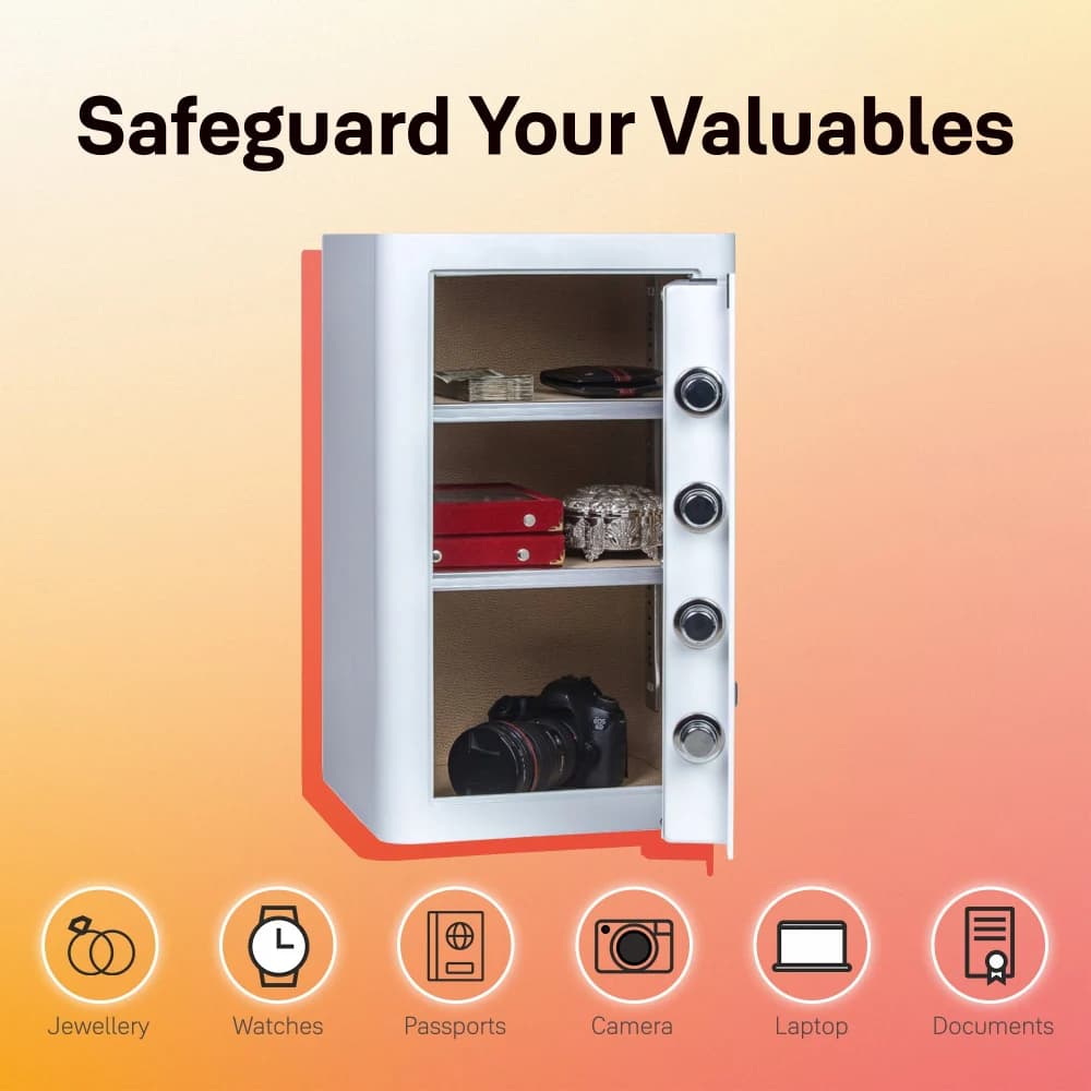 Classic Fingerprint Safe | Capacity: 49Ltr | Exterior Dimensions: H580 x W360 x D320mm | Access: Fingerprint And Manual Key | Finish: White — image 2