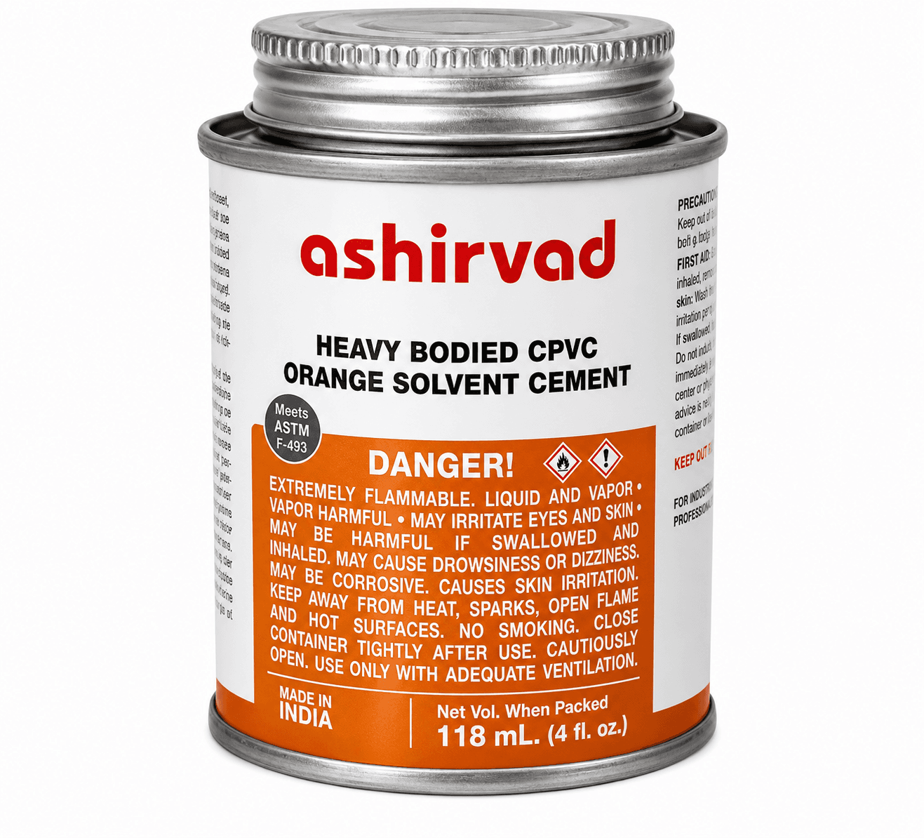 CPVC Heavy Duty Orange Solvent Tin | Capacity: 100 ml | Used with Primer for fiitings above 2"(50mm) — image 1