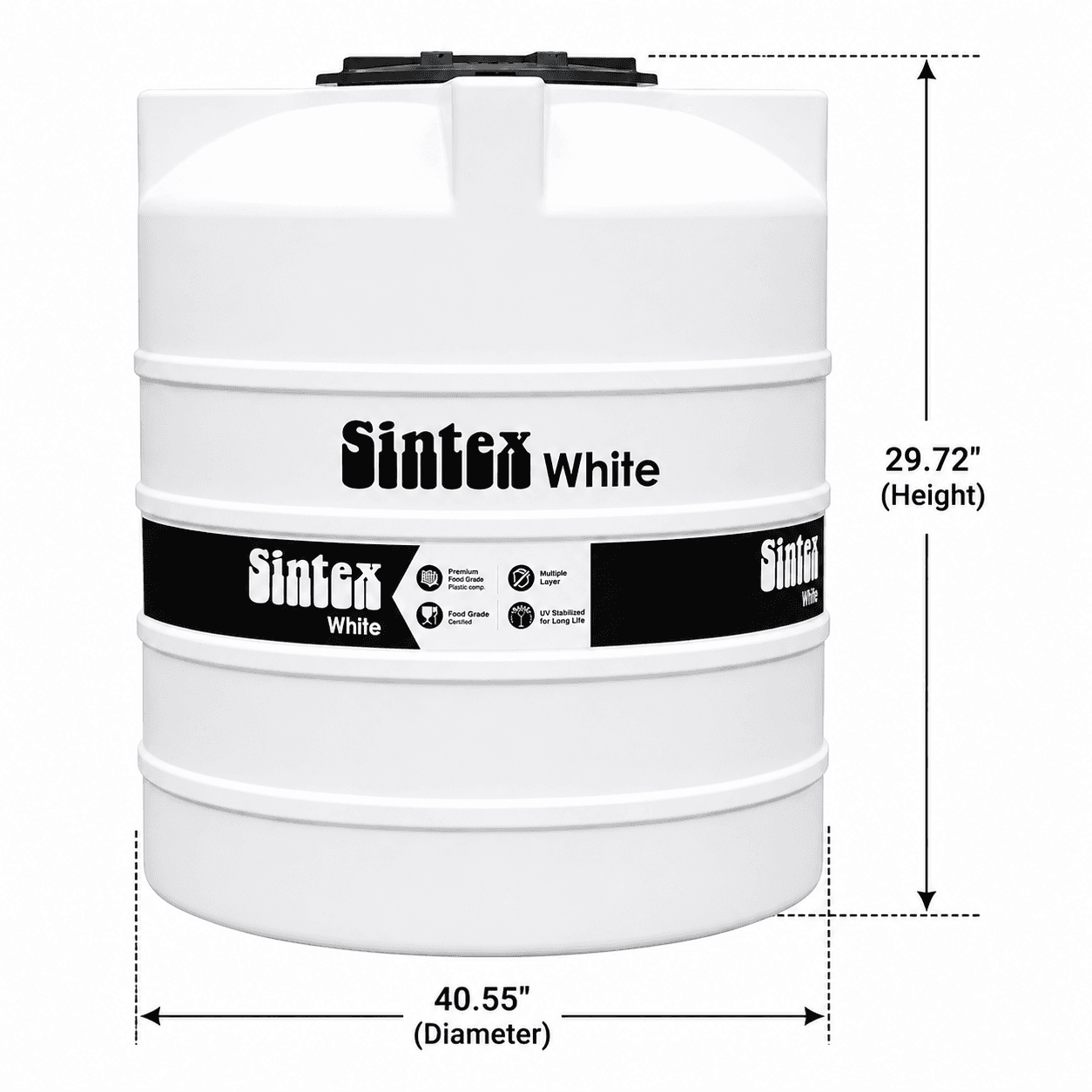 Classic Overhead Tank | Capacity: 500Ltr | Dia: 1030mm (40.55") | Height: 755mm (29.72") | Dia of Lid: 400mm (15.75") | Finish: White — image 2