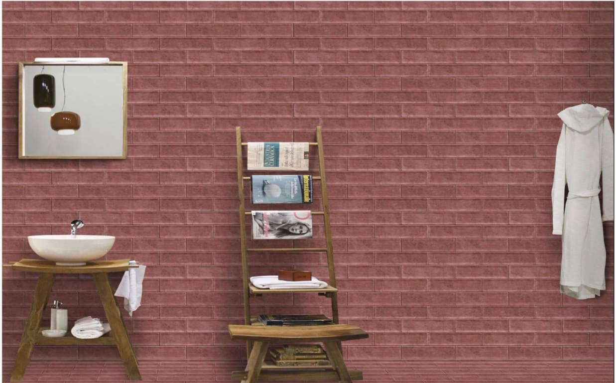 Subway Wall Tile | Size: 300 x 600 mm (1 ft x 2 ft) | Surface: Grooved | Finish: Glossy | Vitrified Tile | Coverage Per Box: 10 sq. ft. | Box Quantity: 5 pcs | Color: Pink — image 2