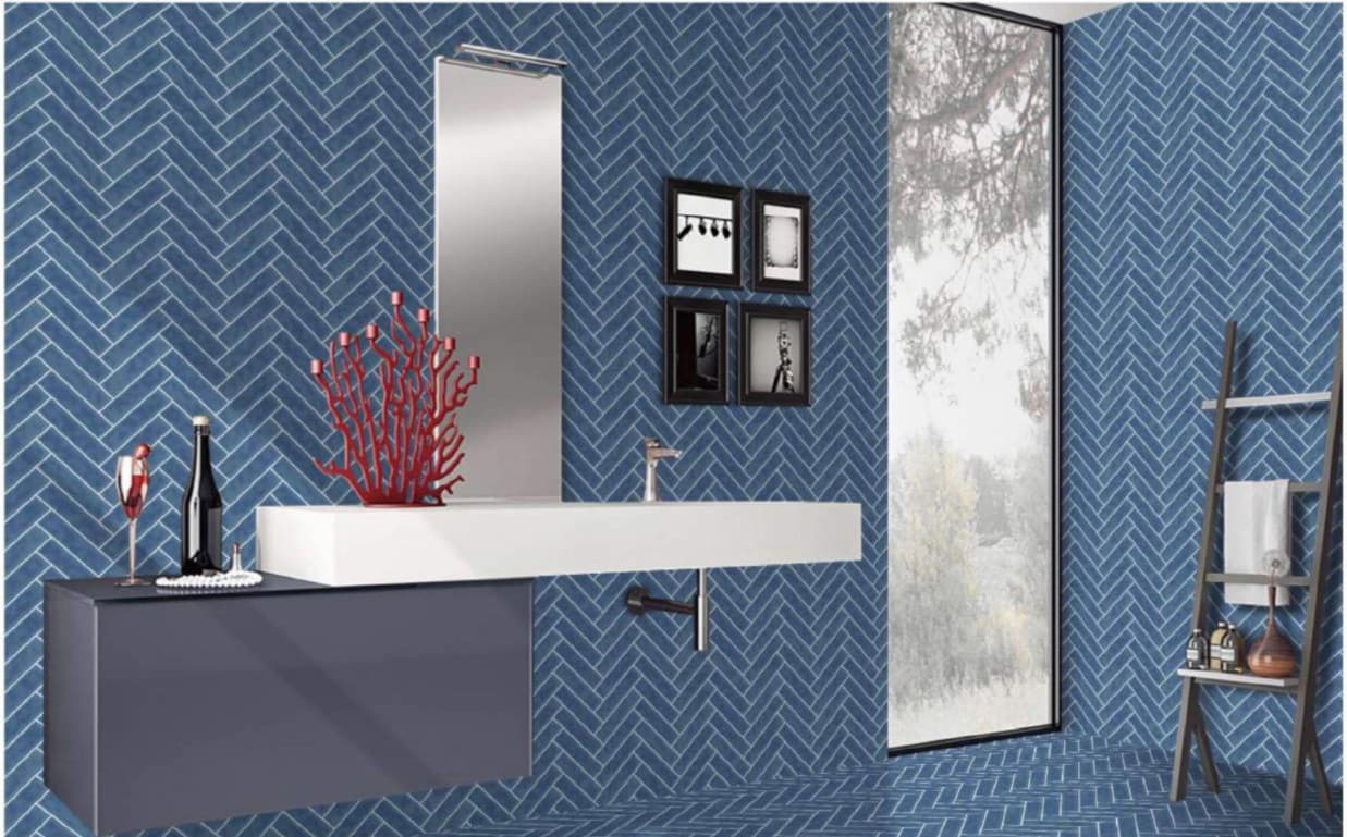 Subway Wall Tile | Size: 300 x 600 mm (1 ft x 2 ft) | Surface: Grooved | Finish: Glossy | Vitrified Tile | Coverage Per Box: 10 sq. ft. | Box Quantity: 5 pcs | Color: Blue — image 2