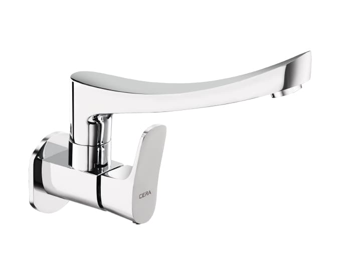 Perla Kitchen Faucet (Cold Water Only) With 200 mm (8") Long Swivel Spout and Wall Flange | Chrome Finish