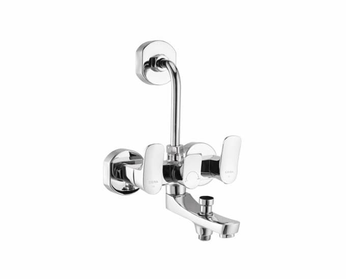 Perla Wall Mixer (3-in-1) With Arrangement for both Hand Shower and Overhead Shower With Bend Pipe | Chrome Finish
