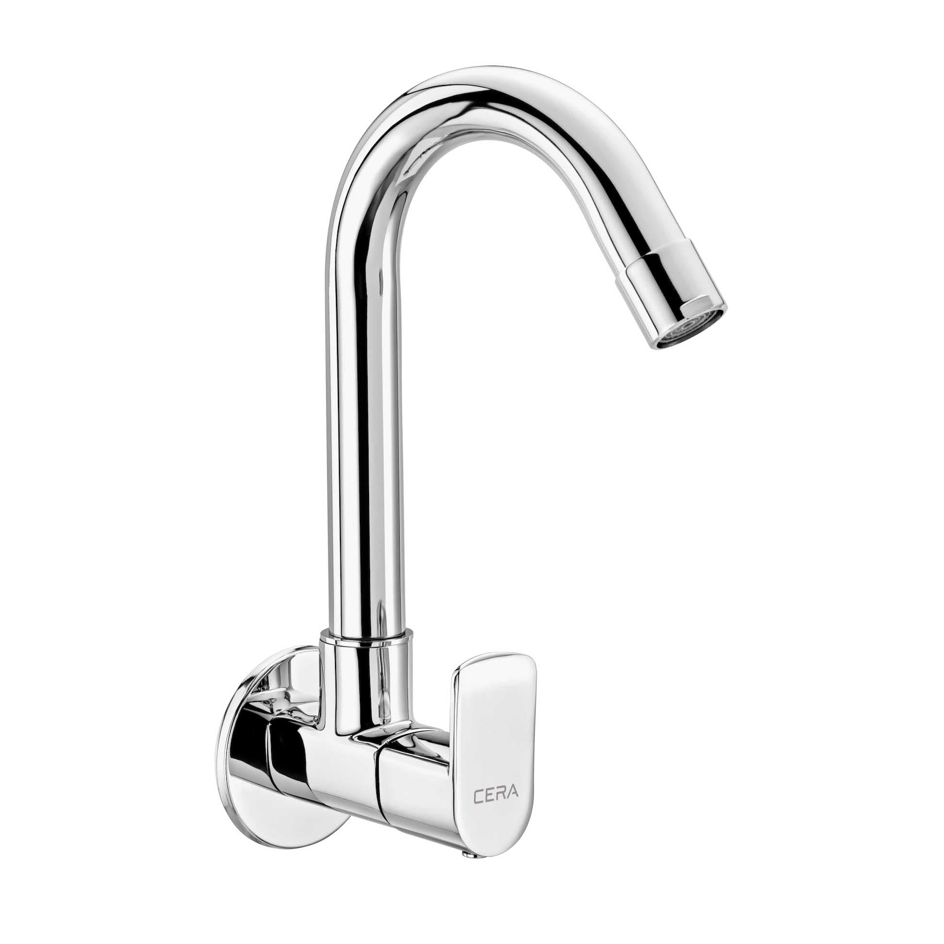 Chromo Kitchen Faucet (Cold Water Only) With 165 mm (6.5") Long Swivel Spout and Wall Flange | Chrome Finish | For Kitchen use