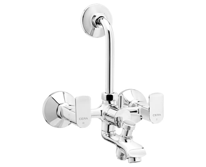 Chromo Wall Mixer (3-in-1) With Arrangement for both Hand Shower and Overhead Shower With Bend Pipe | Chrome Finish