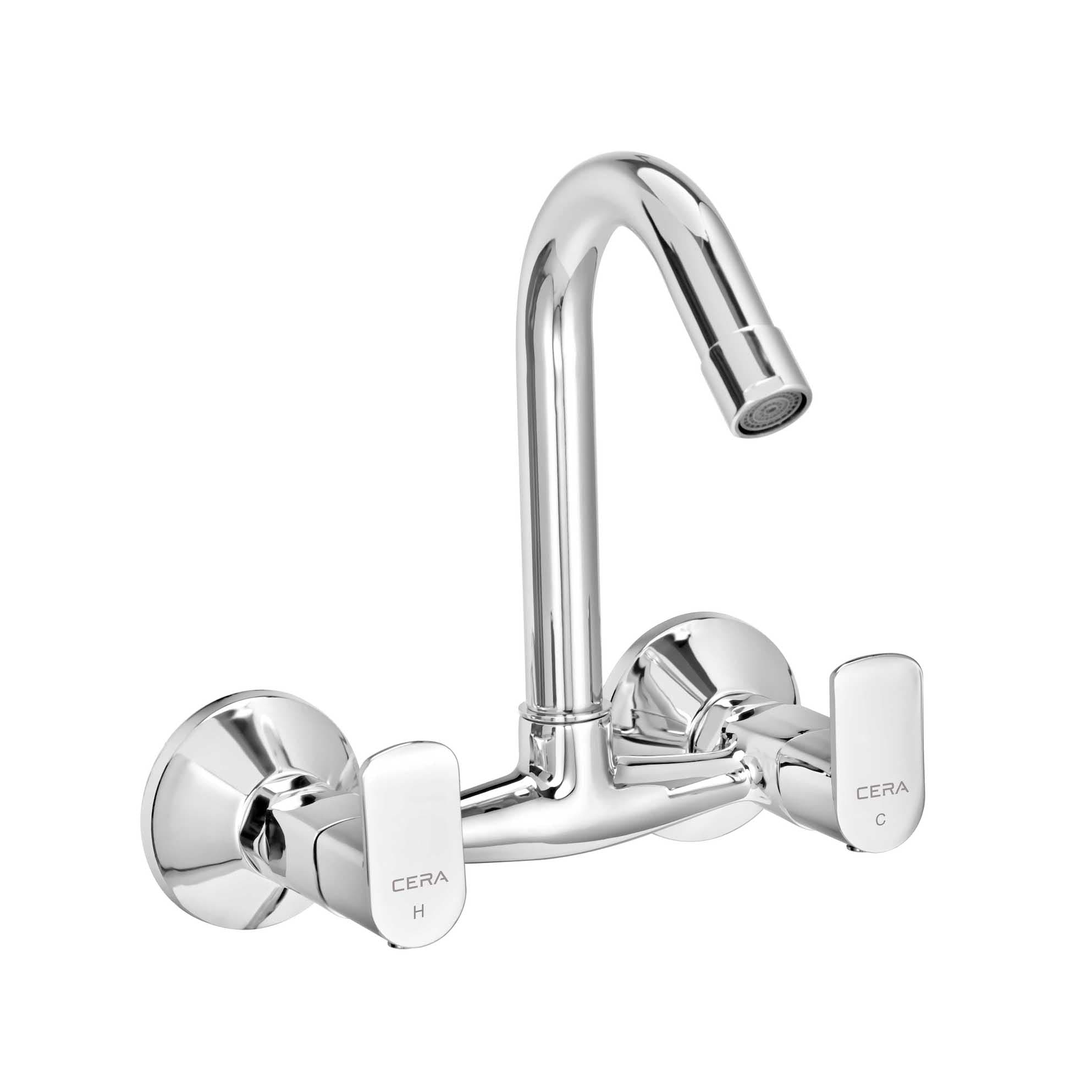 Chromo Kitchen Mixer (Hot & Cold Water) With 165 mm (6.5") Long Swivel Spout and Wall Flanges | Chrome Finish