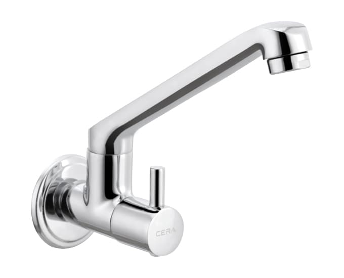 Garnet Kitchen Faucet (Cold Water Only) With 150 mm (6") Long Swivel Spout and Wall Flange | Chrome Finish | For Kitchen use