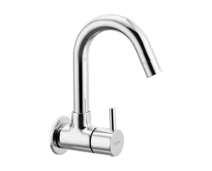 Fountain Kitchen Faucet (Cold Water Only) With 150 mm (6") Long Swivel Spout and Wall Flange | Chrome Finish | For Kitchen Use