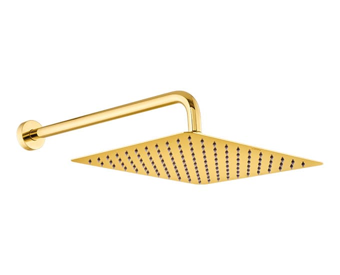 Overhead Rain Shower Stainless Steel 300 mm (12") with (18") Shower Arm and Wall Flange | French Gold Finish | Delight Mode | Sleek Design