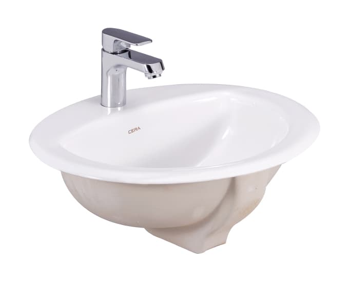 Clair Counter Wash Basin | With Tap Hole Provision | Finish: Snow White | Size: 520 x 450 x 200 mm