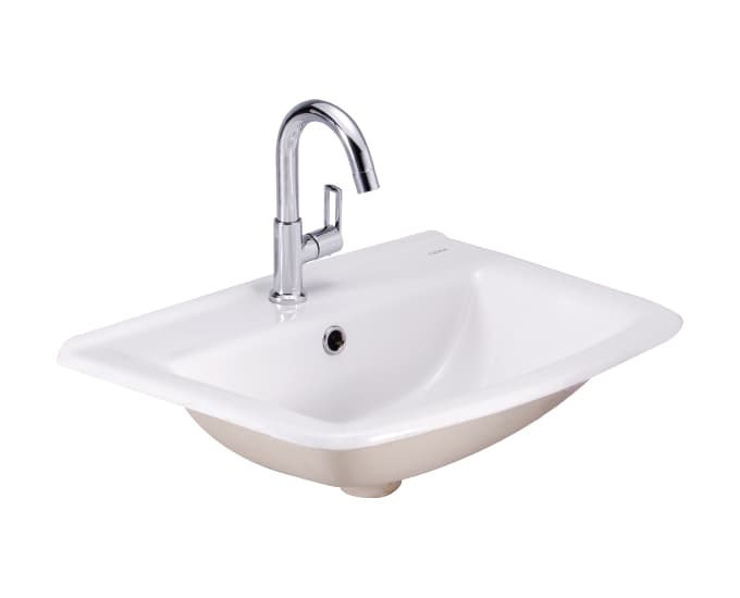 Concord Counter Wash Basin | With Tap Hole Provision | Finish: Snow White | Size: 550 x 425 x 180 mm