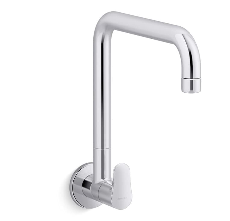 July™ Sink Cock (Cold Water Only) | With 254 mm Long Swivel Spout & Wall Flanges | Chrome Finish | For Kitchen use