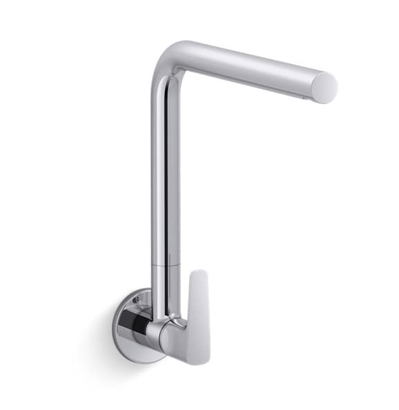 Aleo+ Sink Cock (Cold Water Only) | With 225 mm Long Swivel Spout & Wall Flanges | Chrome Finish | For Kitchen use