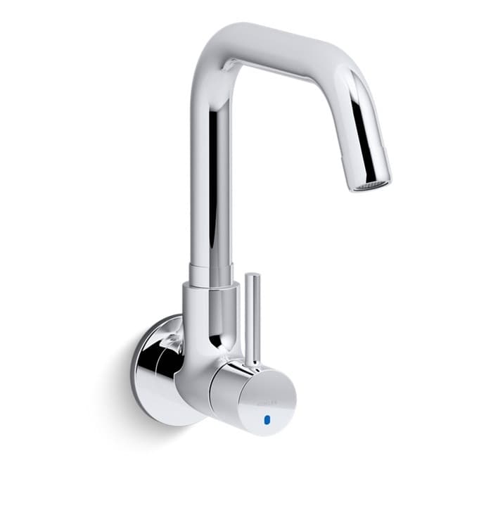 Cuff Sink Cock (Cold Water Only) | With 201 mm Long Swivel Spout & Wall Flanges| Chrome Finish | For Kitchen use