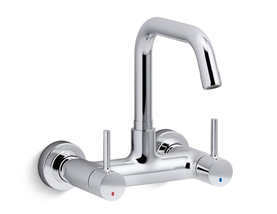 Cuff Sink Mixer (Hot & Cold Water) With 248 mm Long Swivel Spout & Wall Flange | Chrome Finish